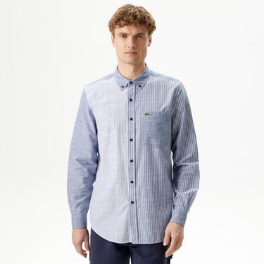  Erkek Regular Fit Çizgili Lacivert Gömlek