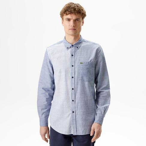  Erkek Regular Fit Çizgili Lacivert Gömlek