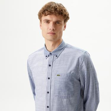  Erkek Regular Fit Çizgili Lacivert Gömlek