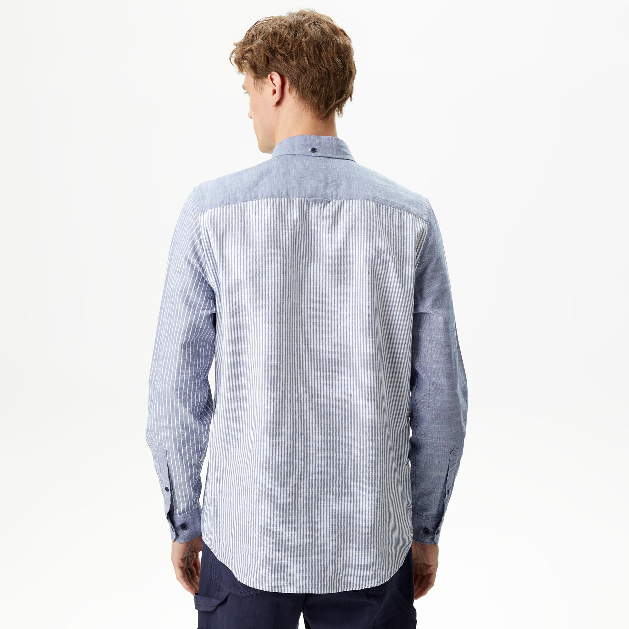 Erkek Regular Fit Çizgili Lacivert Gömlek