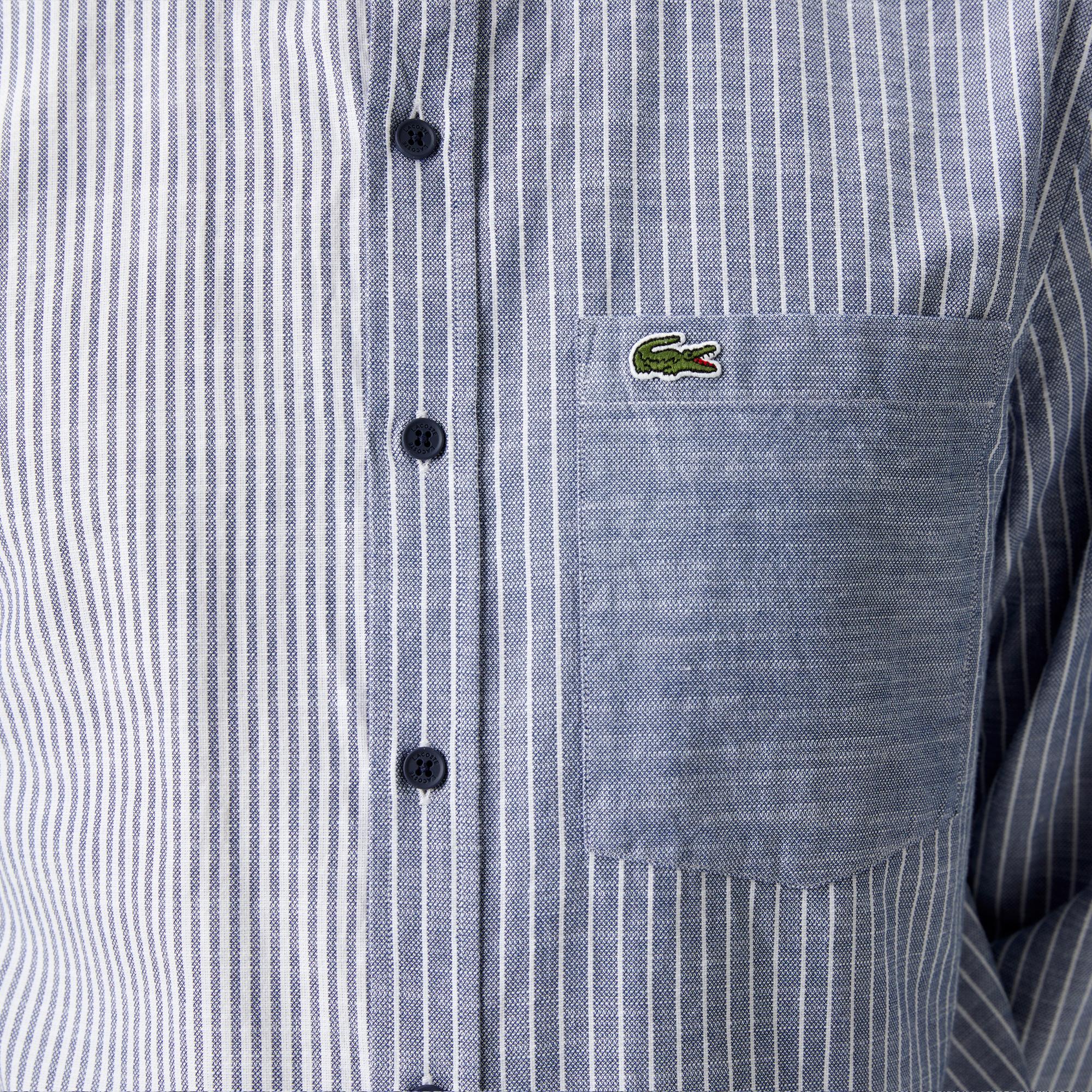 Erkek Regular Fit Çizgili Lacivert Gömlek