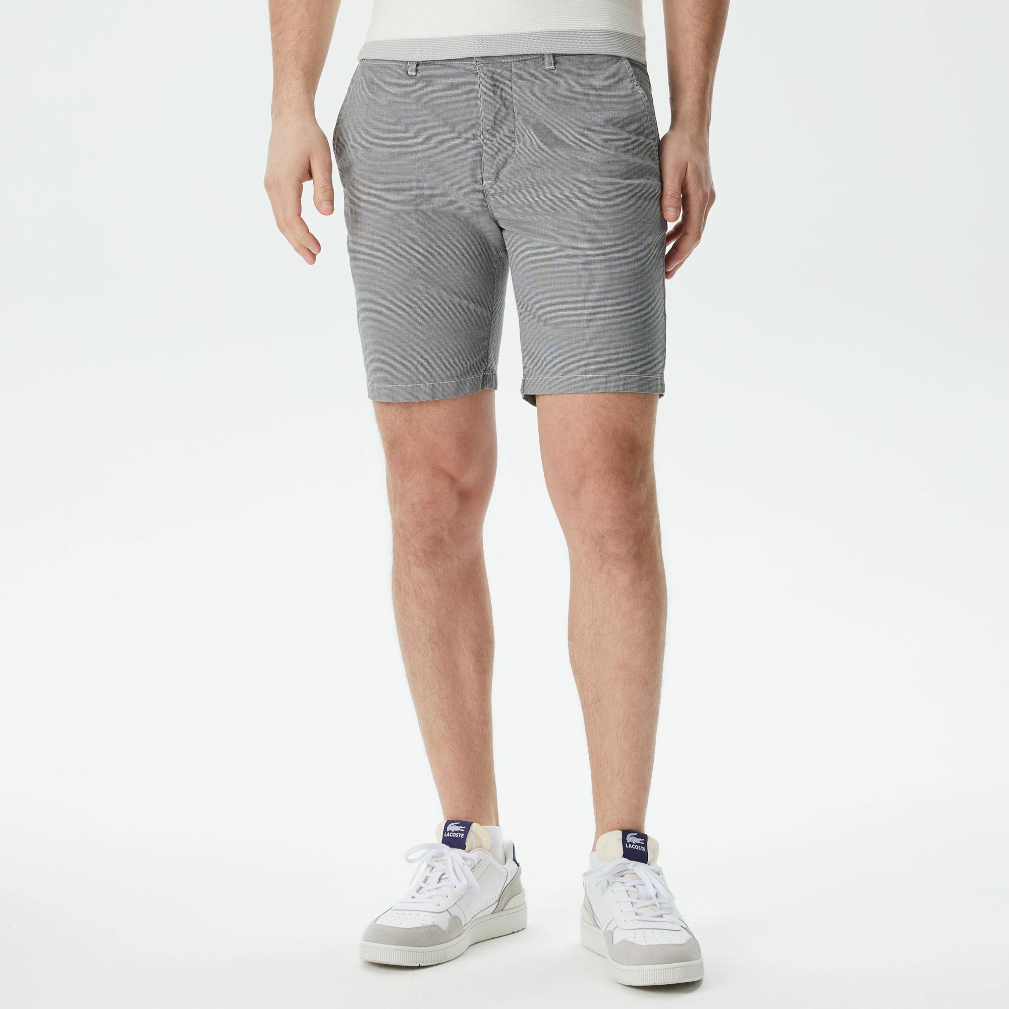 Erkek Slim Fit Desenli Gri Bermuda