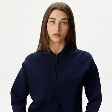  Kadın Crop Fermuarlı Lacivert Triko