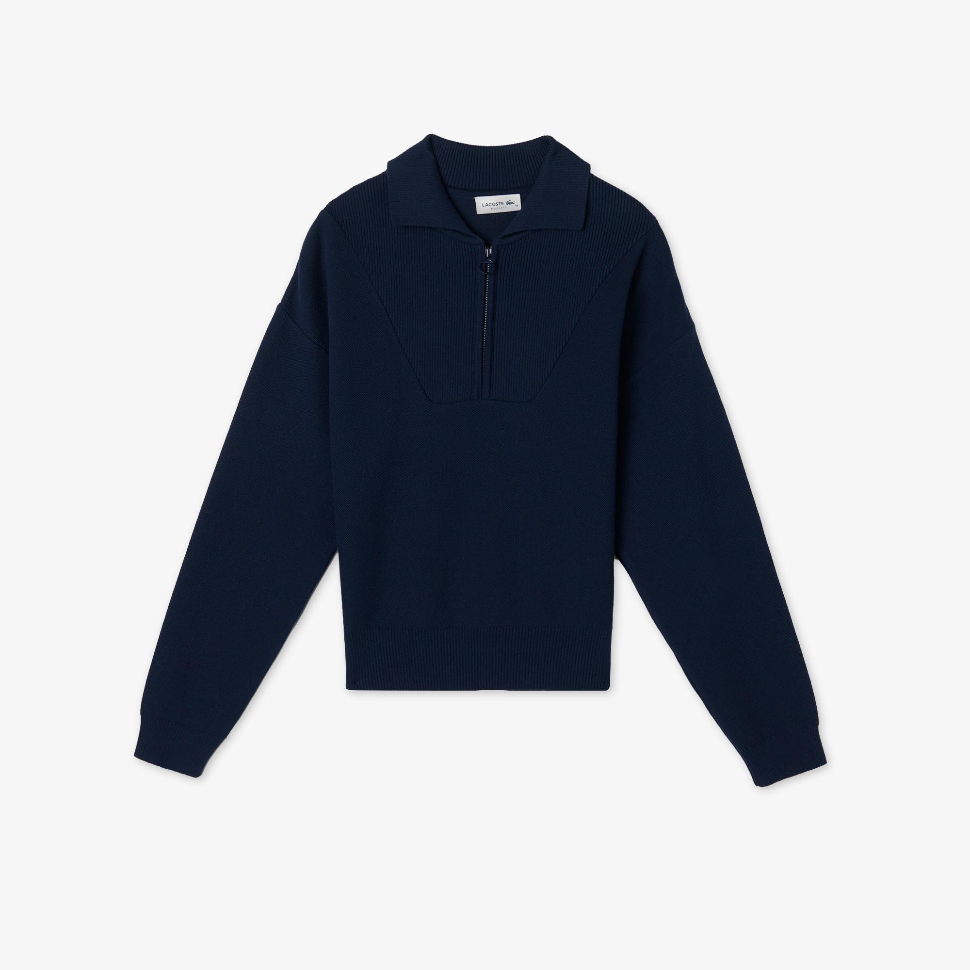 Kadın Crop Fermuarlı Lacivert Triko