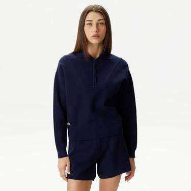  Kadın Crop Fermuarlı Lacivert Triko