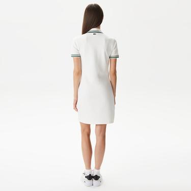  Kadın Straight Fit Yarım Fermuarlı Beyaz Elbise