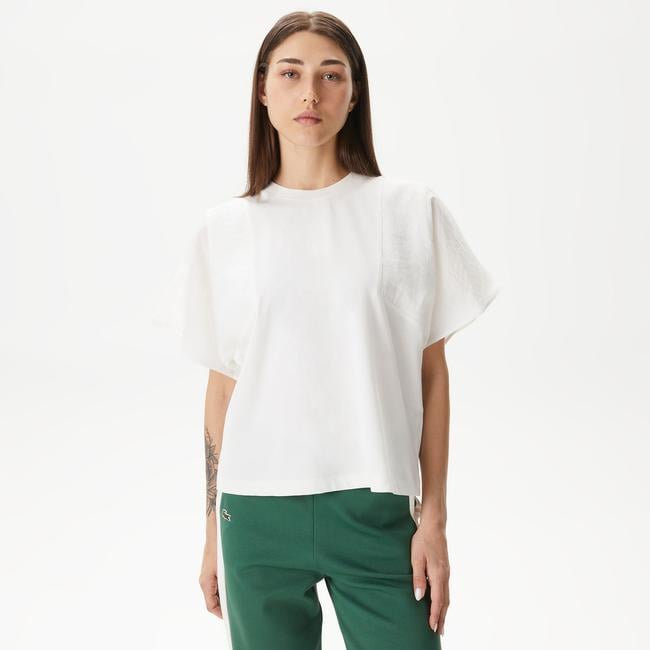  Kadın Loose Fit Bisiklet Yaka Beyaz T-Shirt