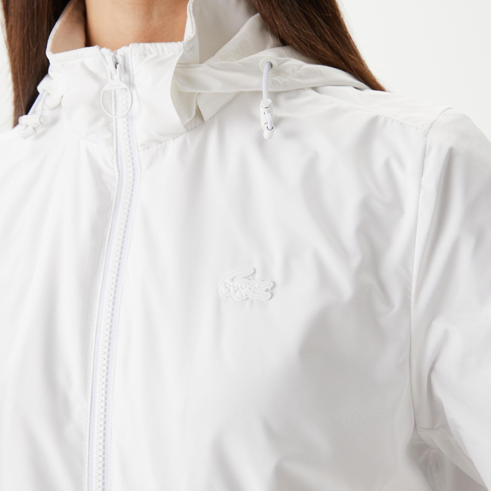 Kadın Kapüşonlu Beyaz Mont