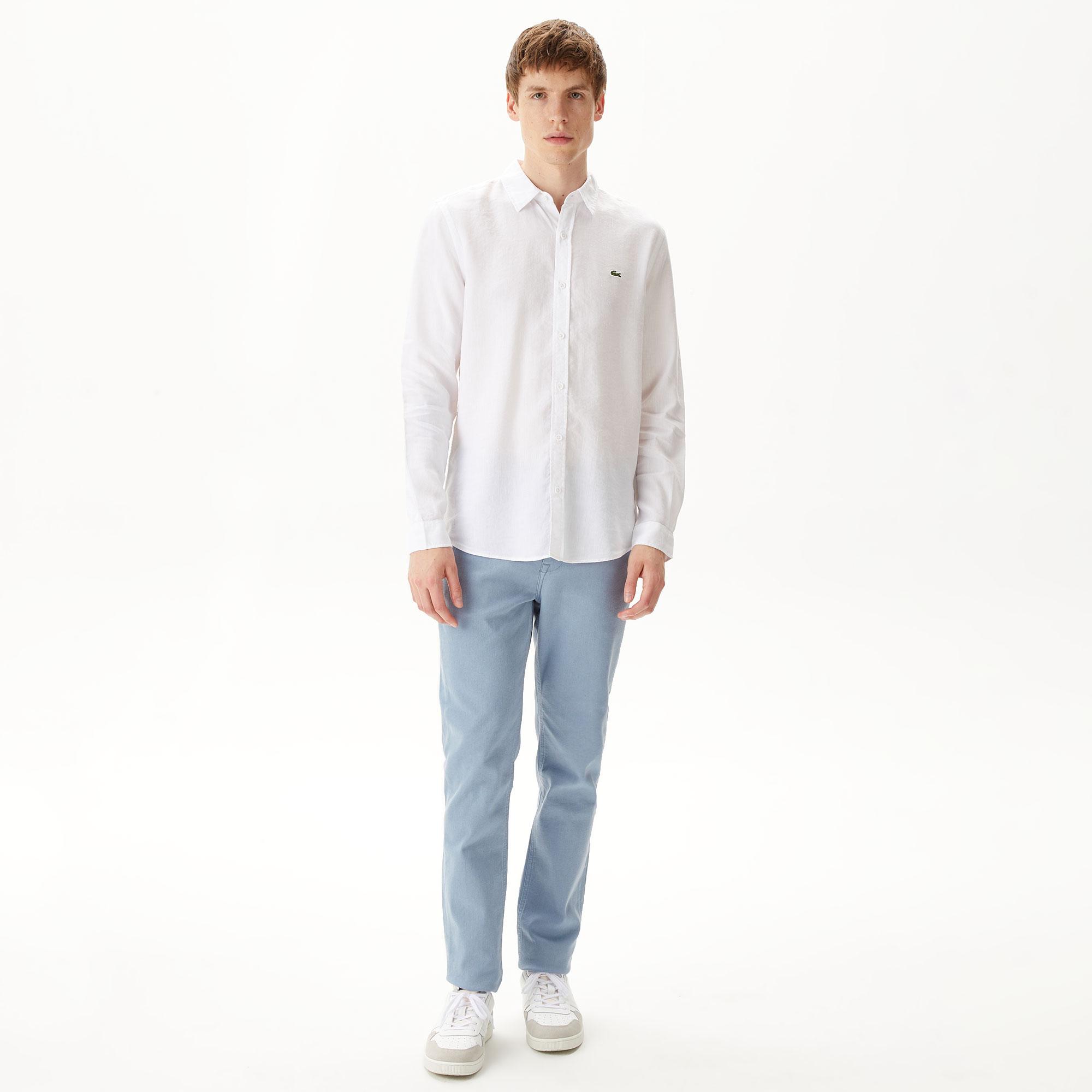 Lacoste Erkek Slim Fit Keten Beyaz Gömlek