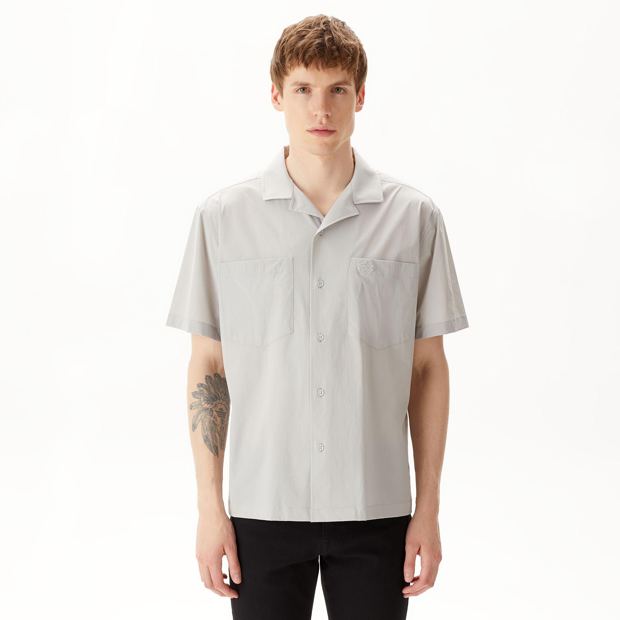 Erkek Relaxed Fit Kısa Kollu Gri Gömlek