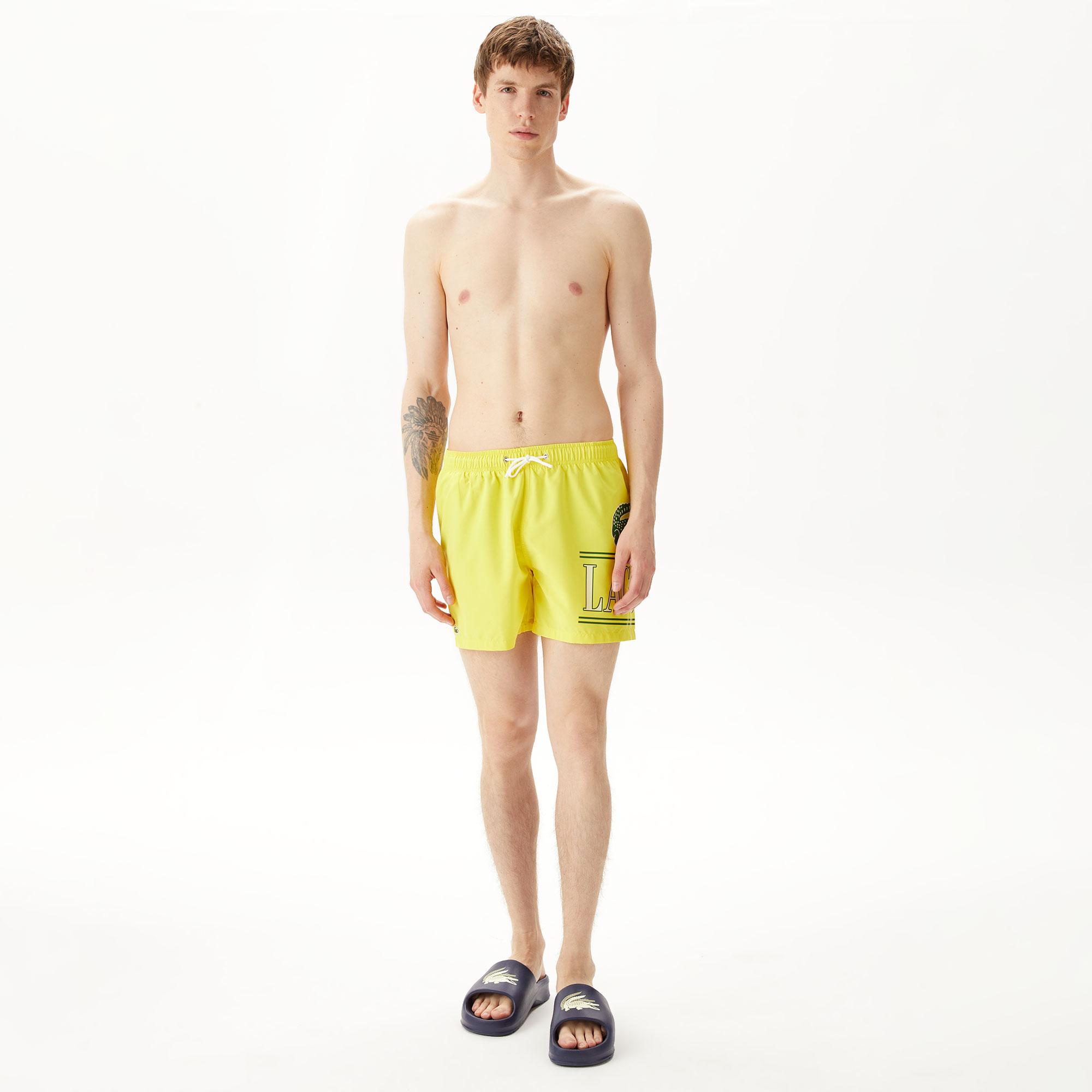 Erkek Baskılı Sarı Mayo Şort