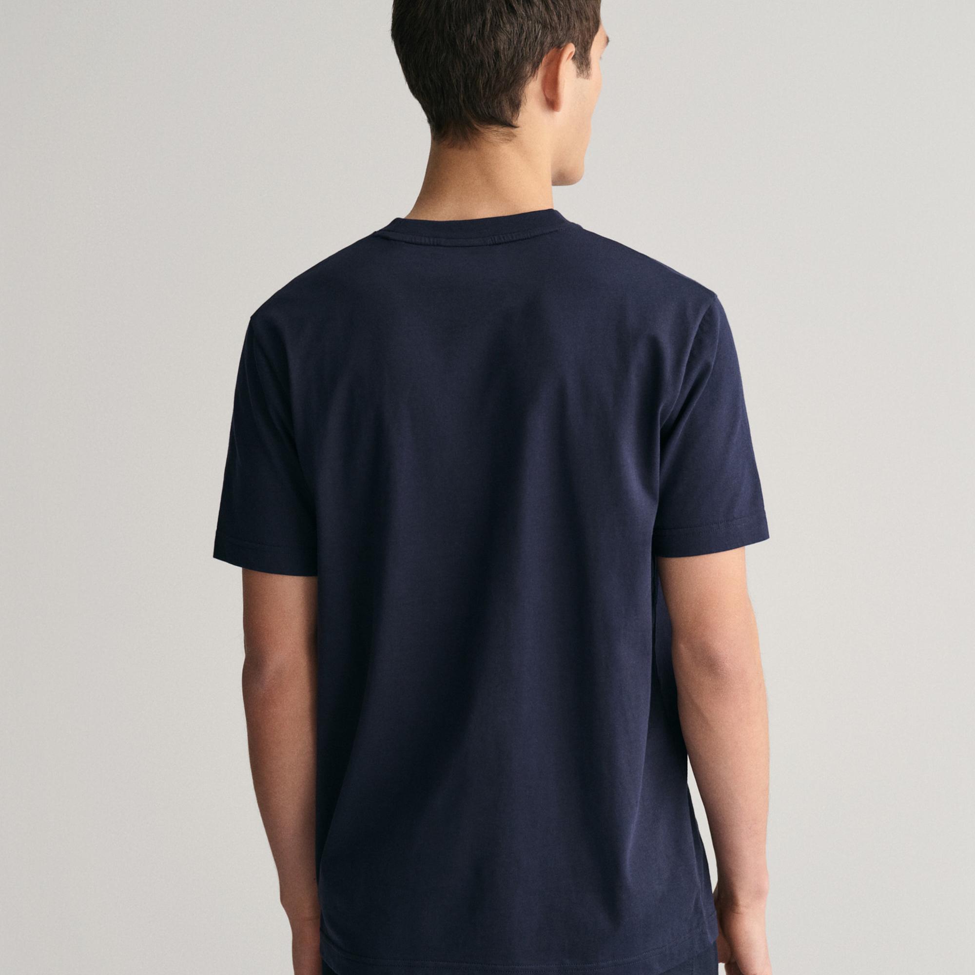 GANT Erkek Lacivert Regular Fit Bisiklet Yaka Logolu T-shirt