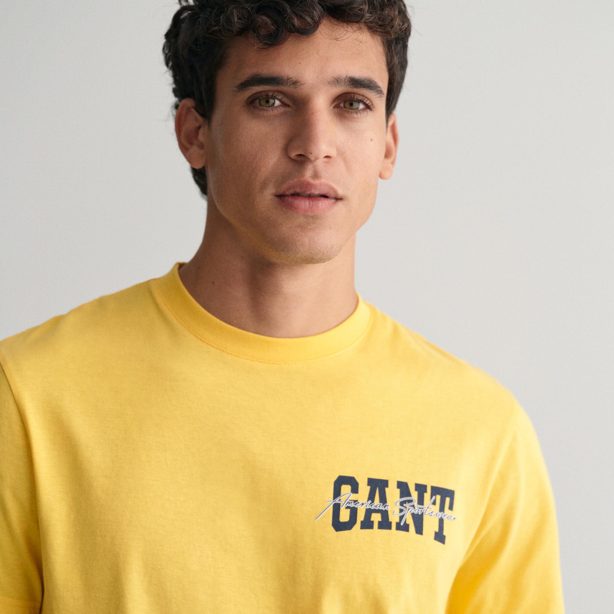 GANT Erkek Sarı Regular Fit Bisiklet Yaka Logolu T-shirt