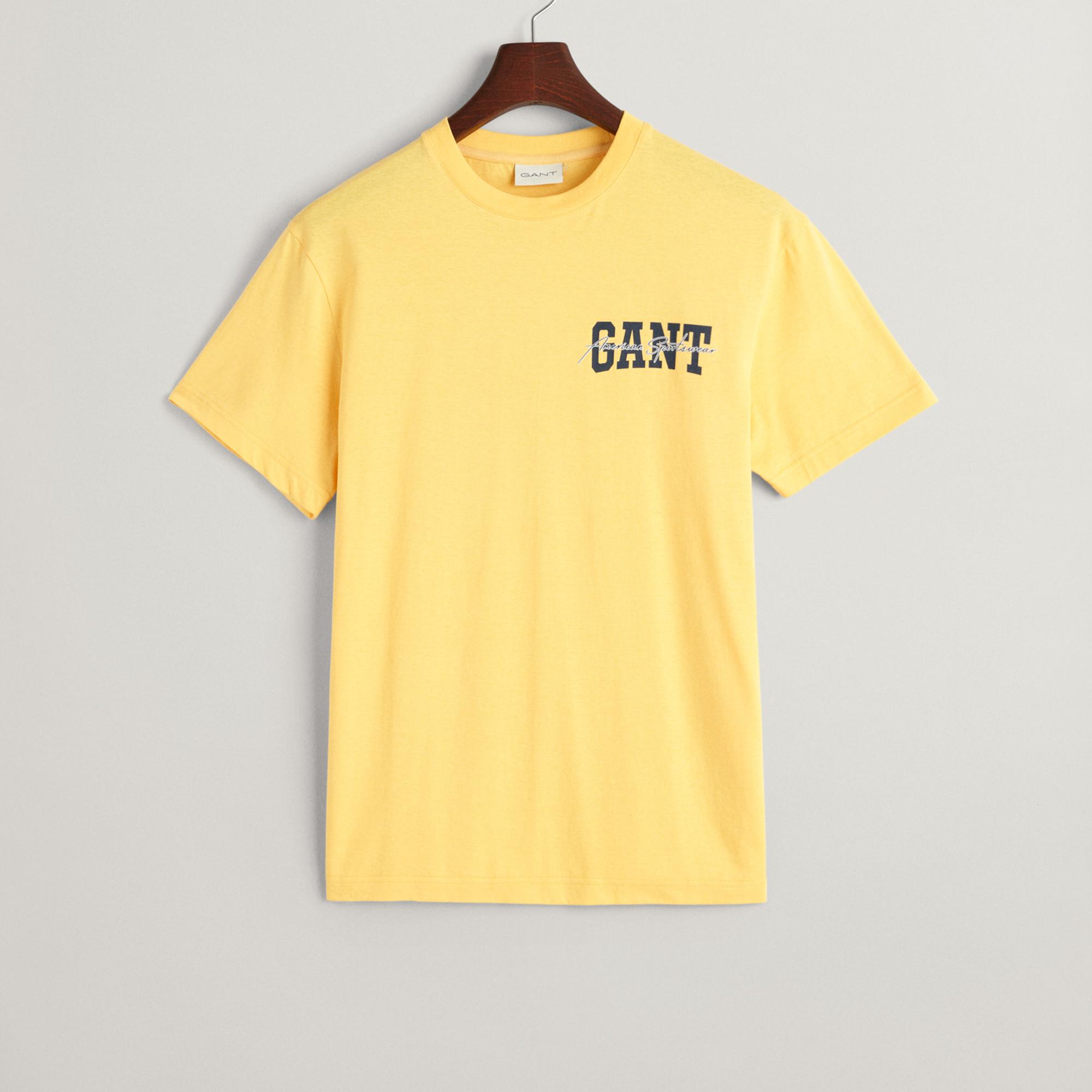 GANT Erkek Sarı Regular Fit Bisiklet Yaka Logolu T-shirt
