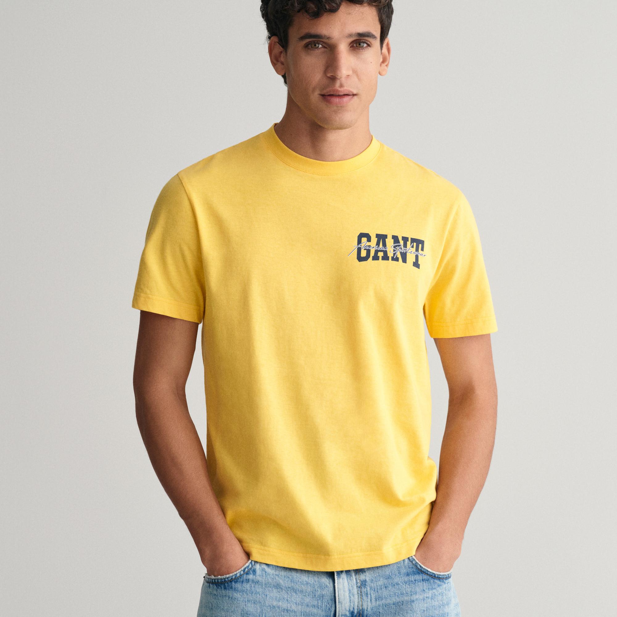 GANT Erkek Sarı Regular Fit Bisiklet Yaka Logolu T-shirt