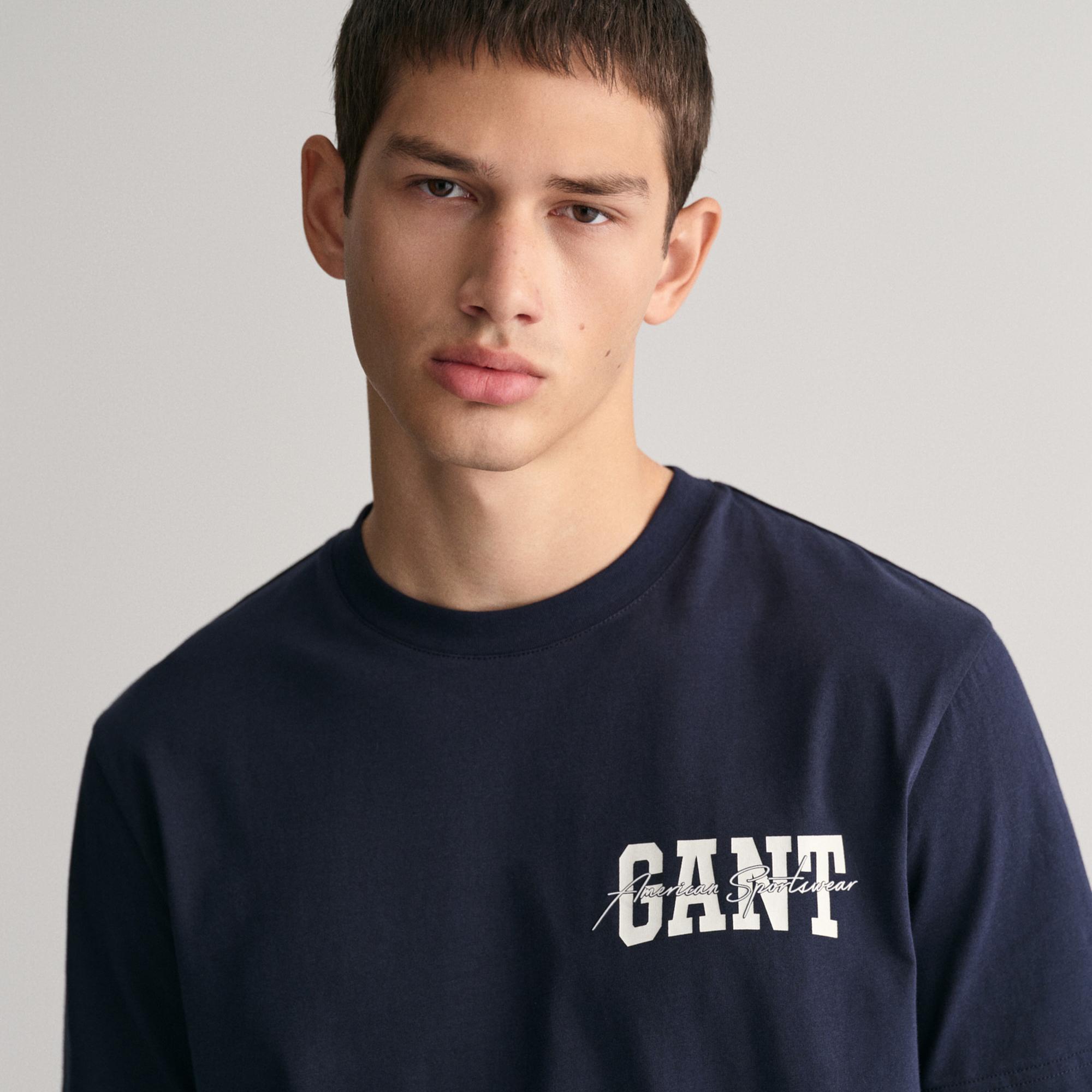 GANT Erkek Lacivert Regular Fit Bisiklet Yaka Logolu T-shirt