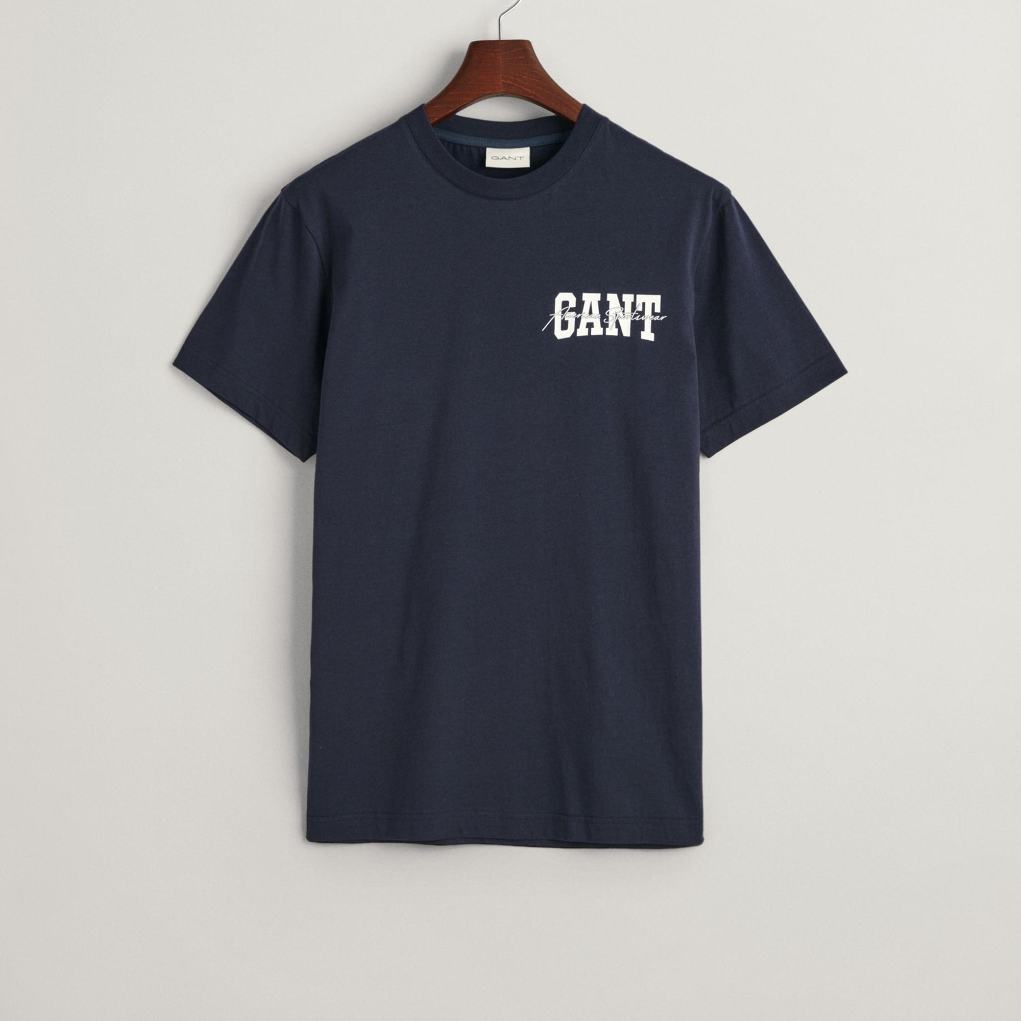 GANT Erkek Lacivert Regular Fit Bisiklet Yaka Logolu T-shirt