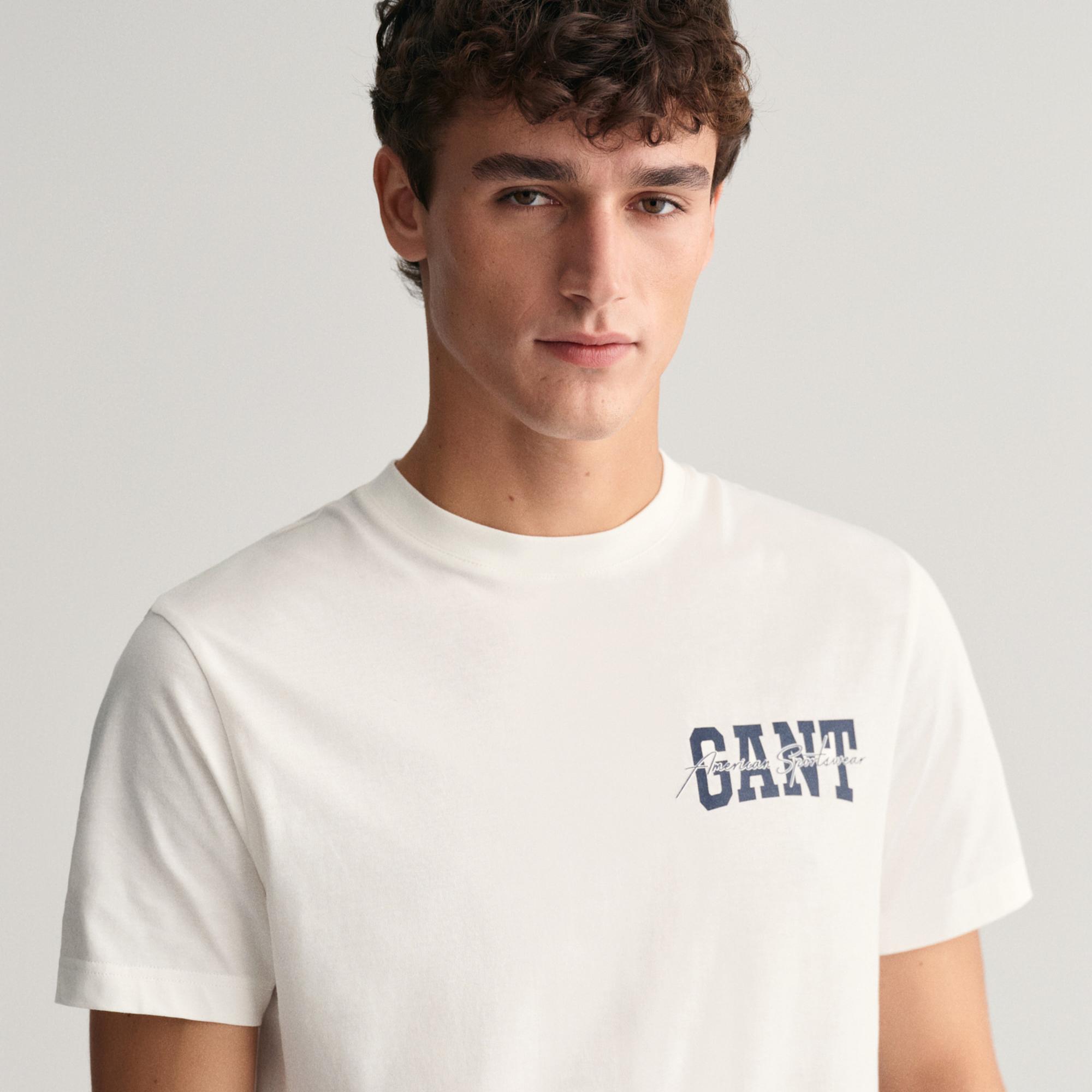 GANT Erkek Krem Regular Fit Bisiklet Yaka Logolu T-shirt