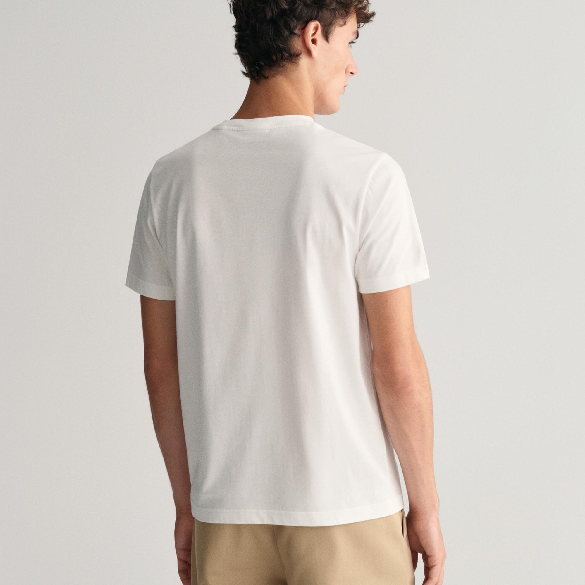 GANT Erkek Krem Regular Fit Bisiklet Yaka Logolu T-shirt