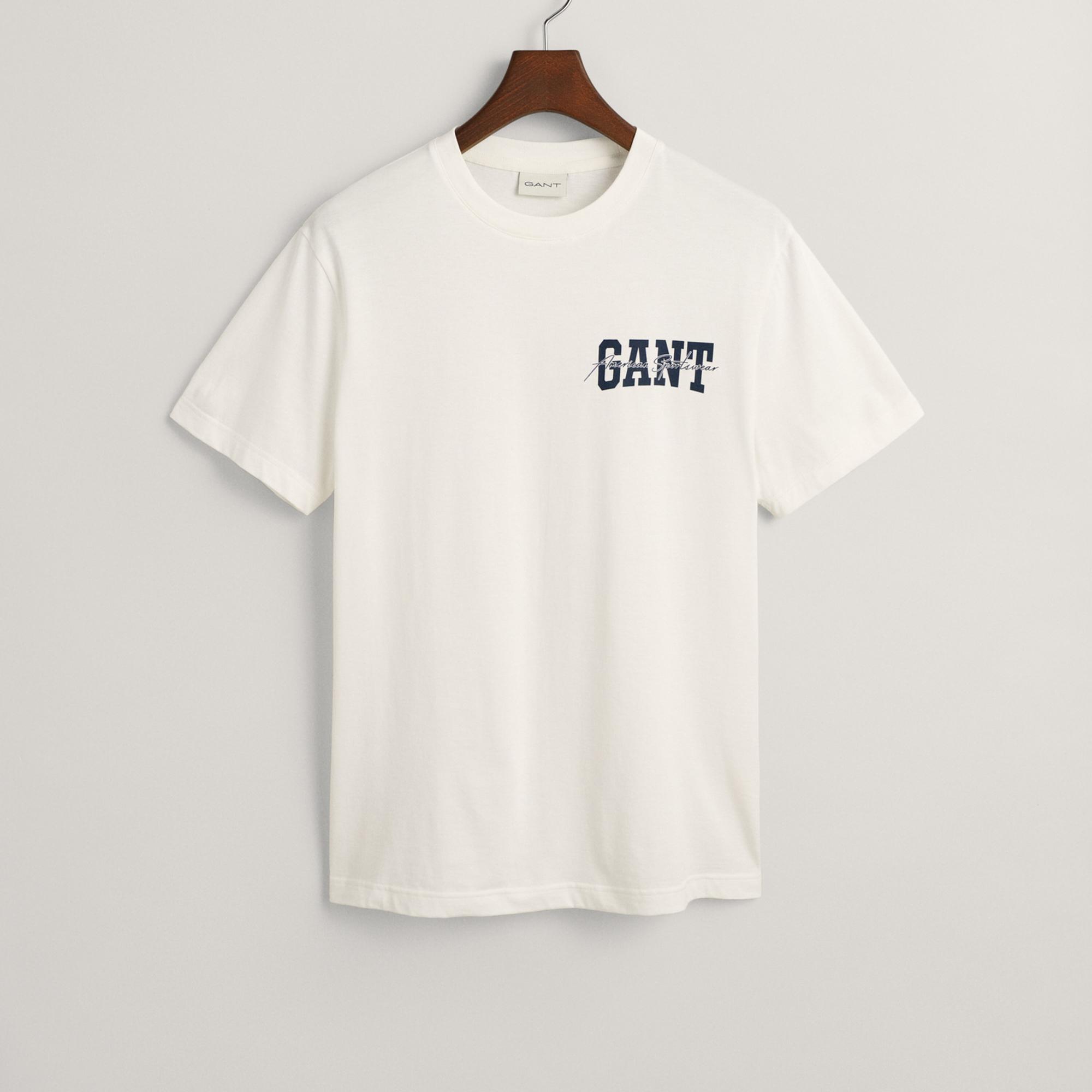 GANT Erkek Krem Regular Fit Bisiklet Yaka Logolu T-shirt