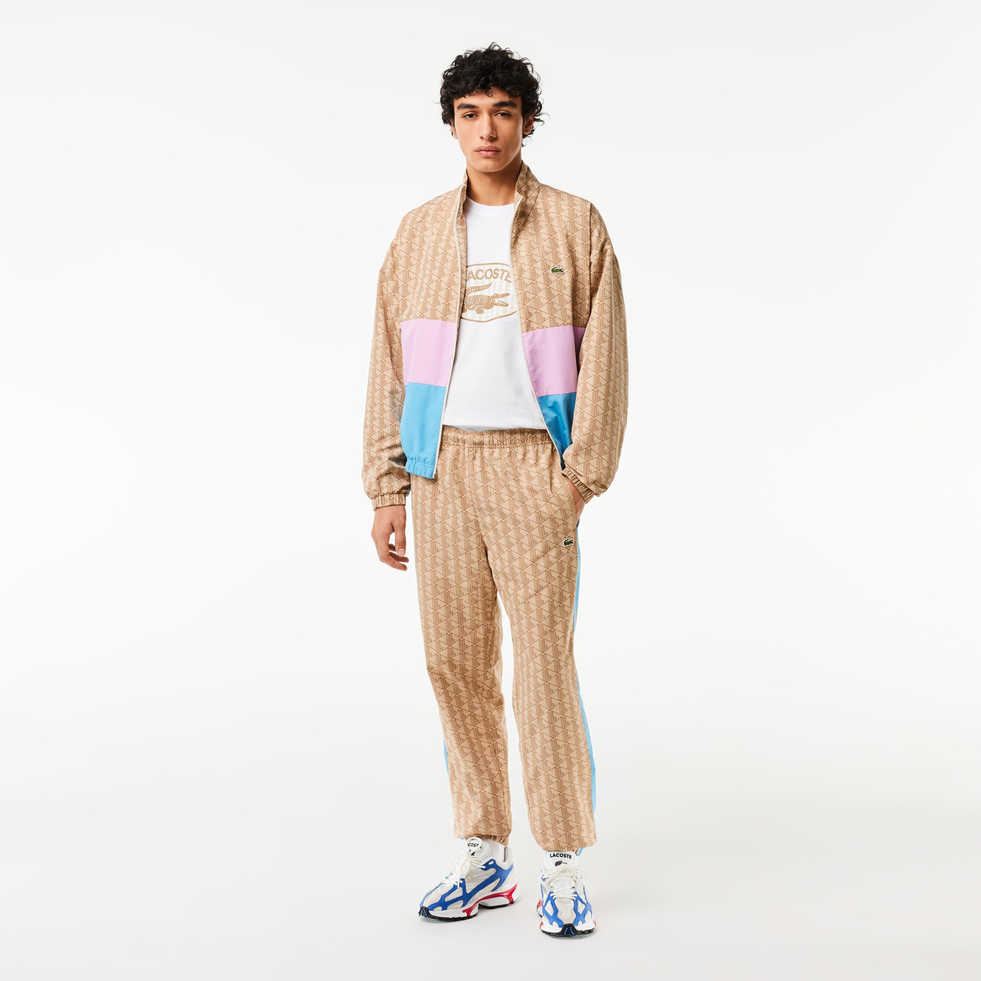 Erkek Regular Fit Monogram Bej Eşofman Altı