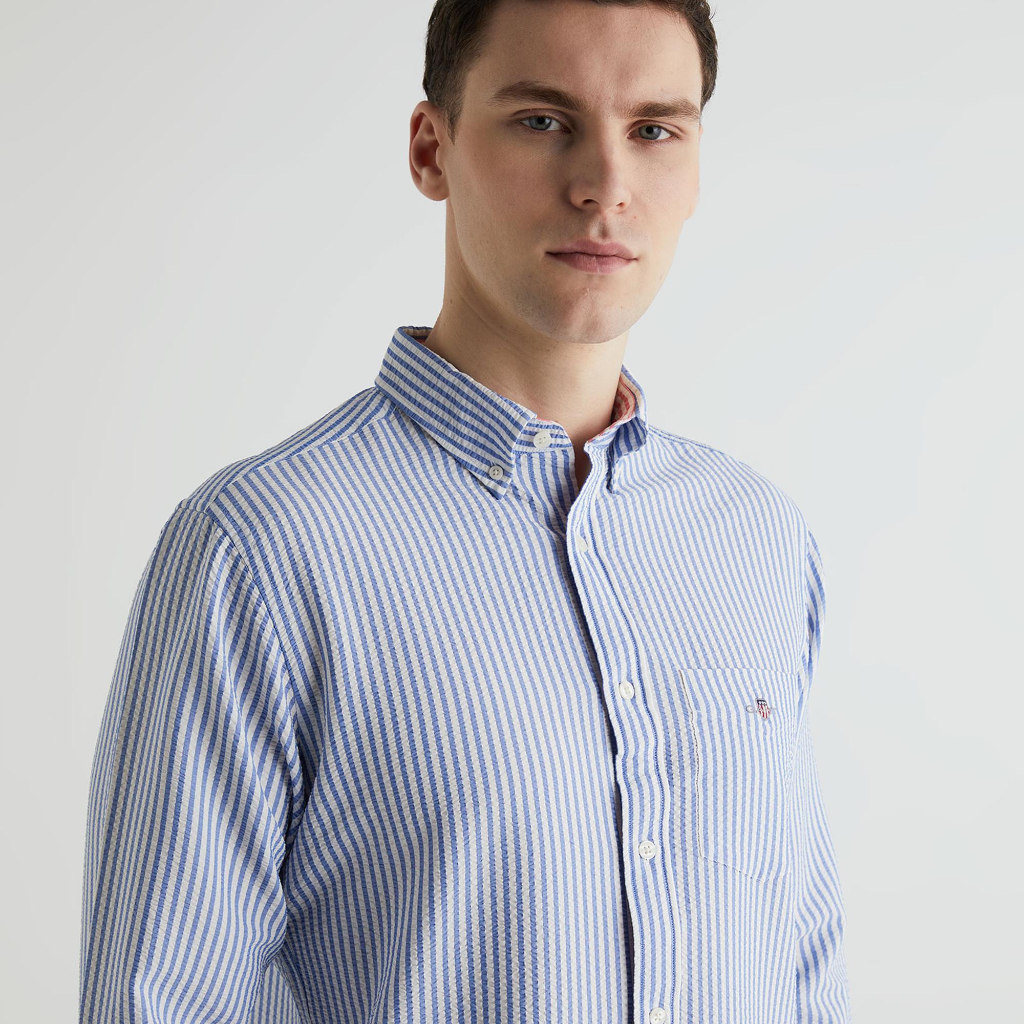 GANT Erkek Mavi Regular Fit Klasik Yaka Çizgili Gömlek