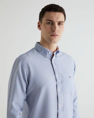  GANT Erkek Mavi Regular Fit Klasik Yaka Çizgili Gömlek