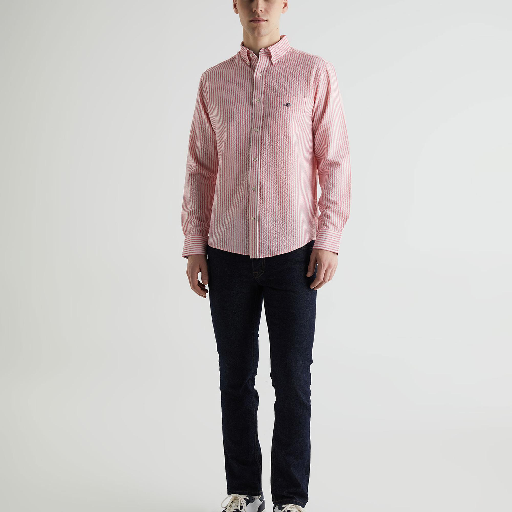 GANT Erkek Pembe Regular Fit Klasik Yaka Çizgili Gömlek