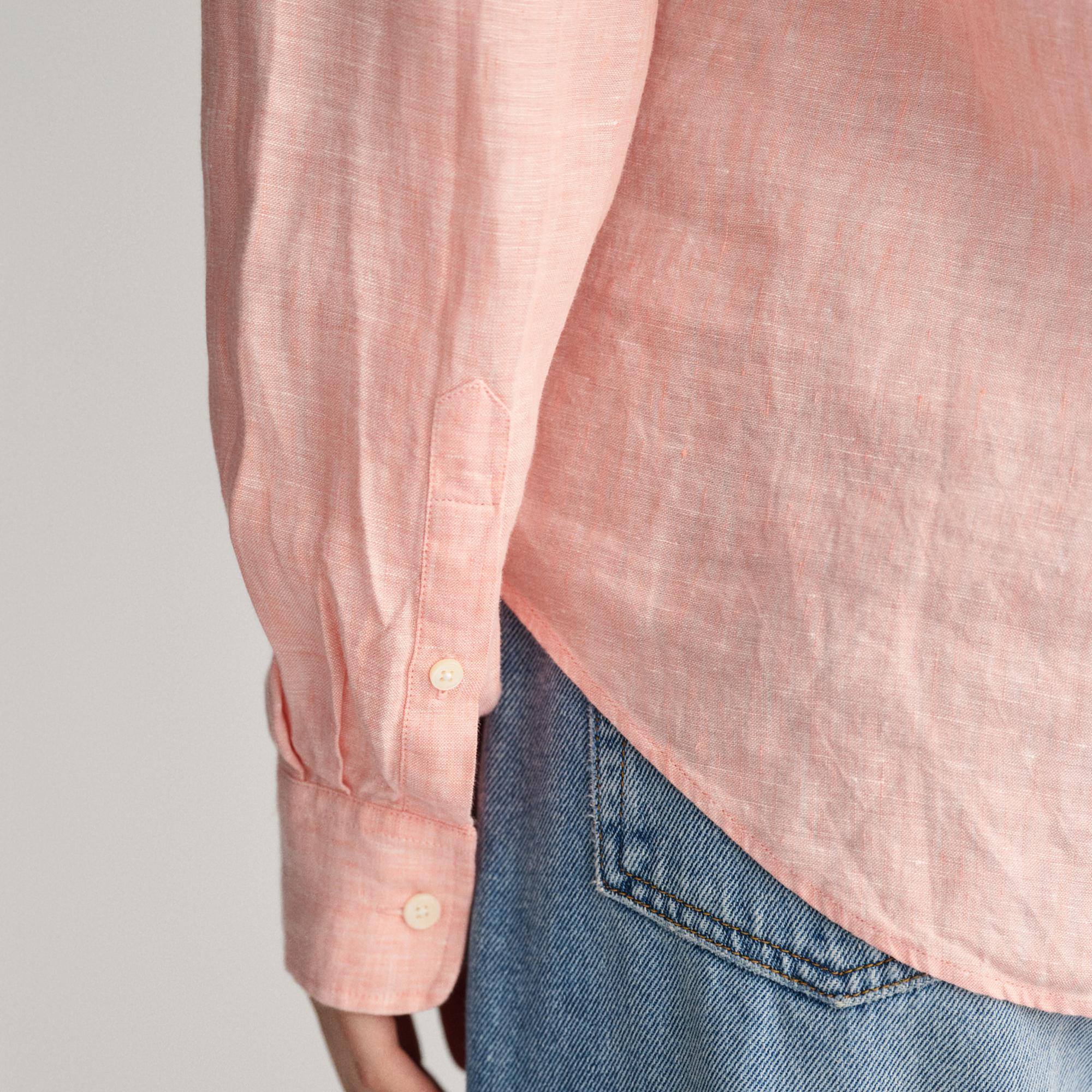 GANT Kadın Pembe Regular Fit Klasik Yaka Keten Gömlek