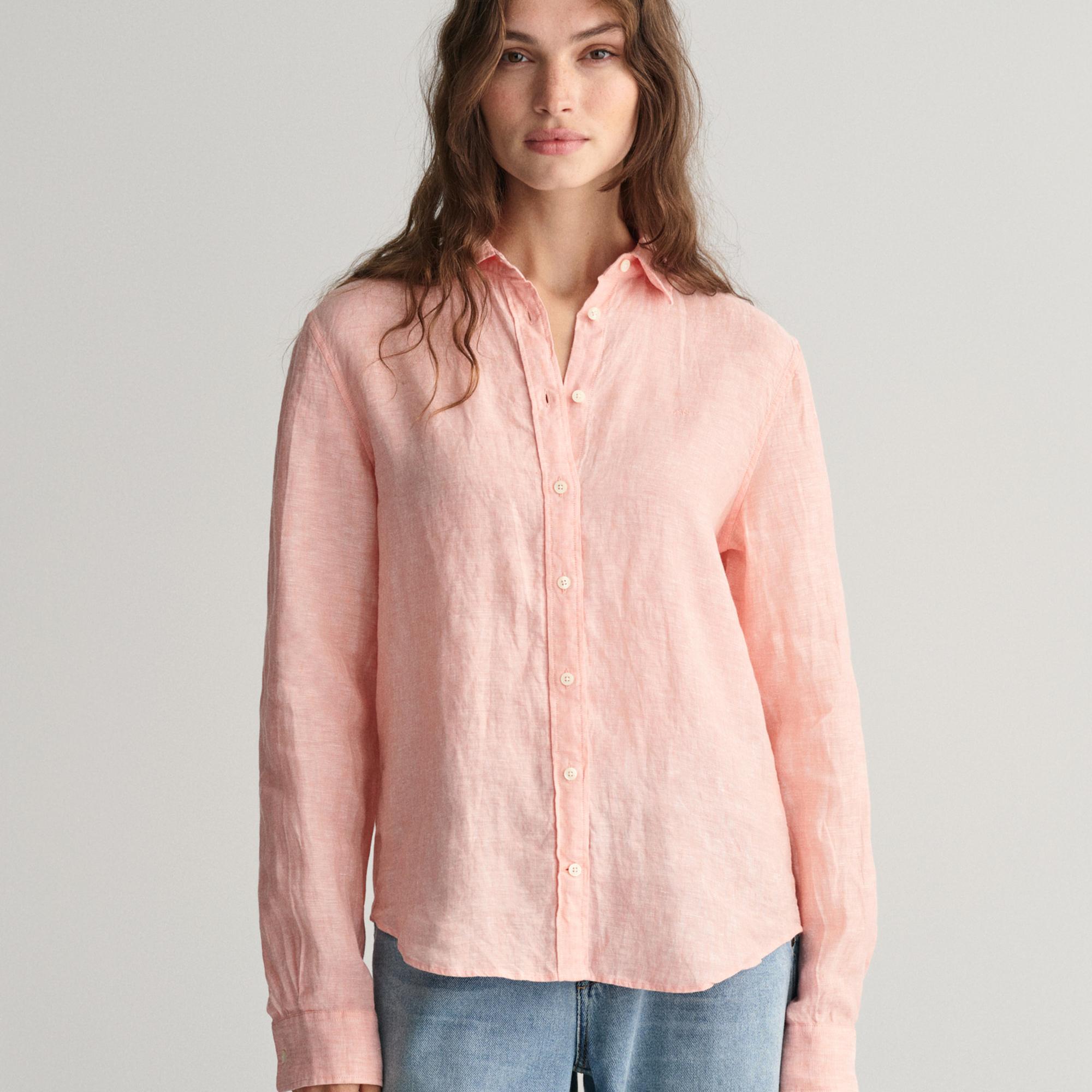 GANT Kadın Pembe Regular Fit Klasik Yaka Keten Gömlek