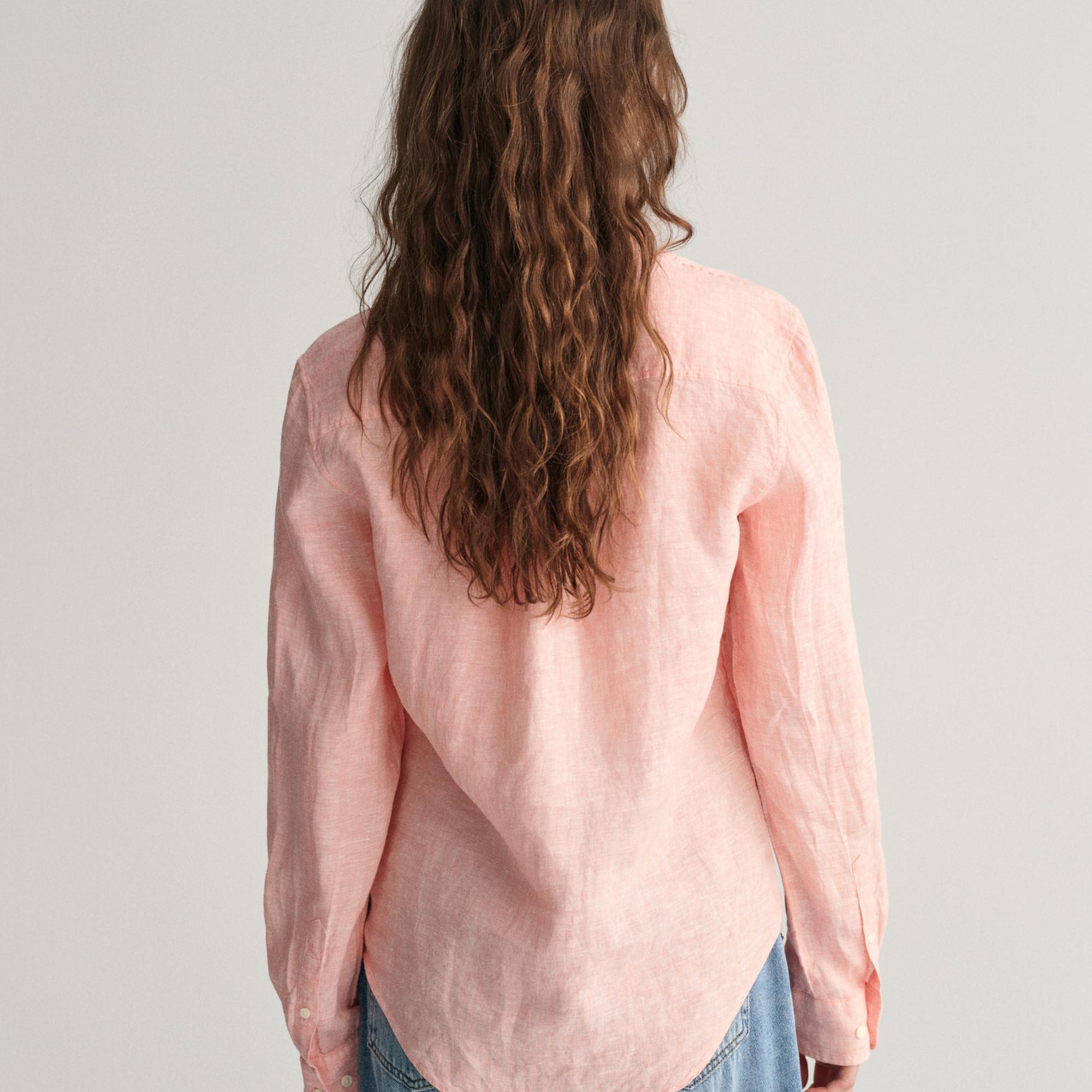 GANT Kadın Pembe Regular Fit Klasik Yaka Keten Gömlek