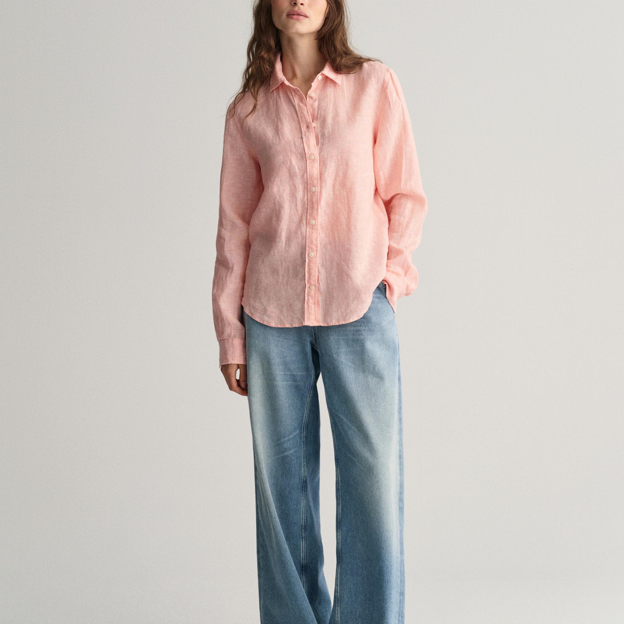 GANT Kadın Pembe Regular Fit Klasik Yaka Keten Gömlek