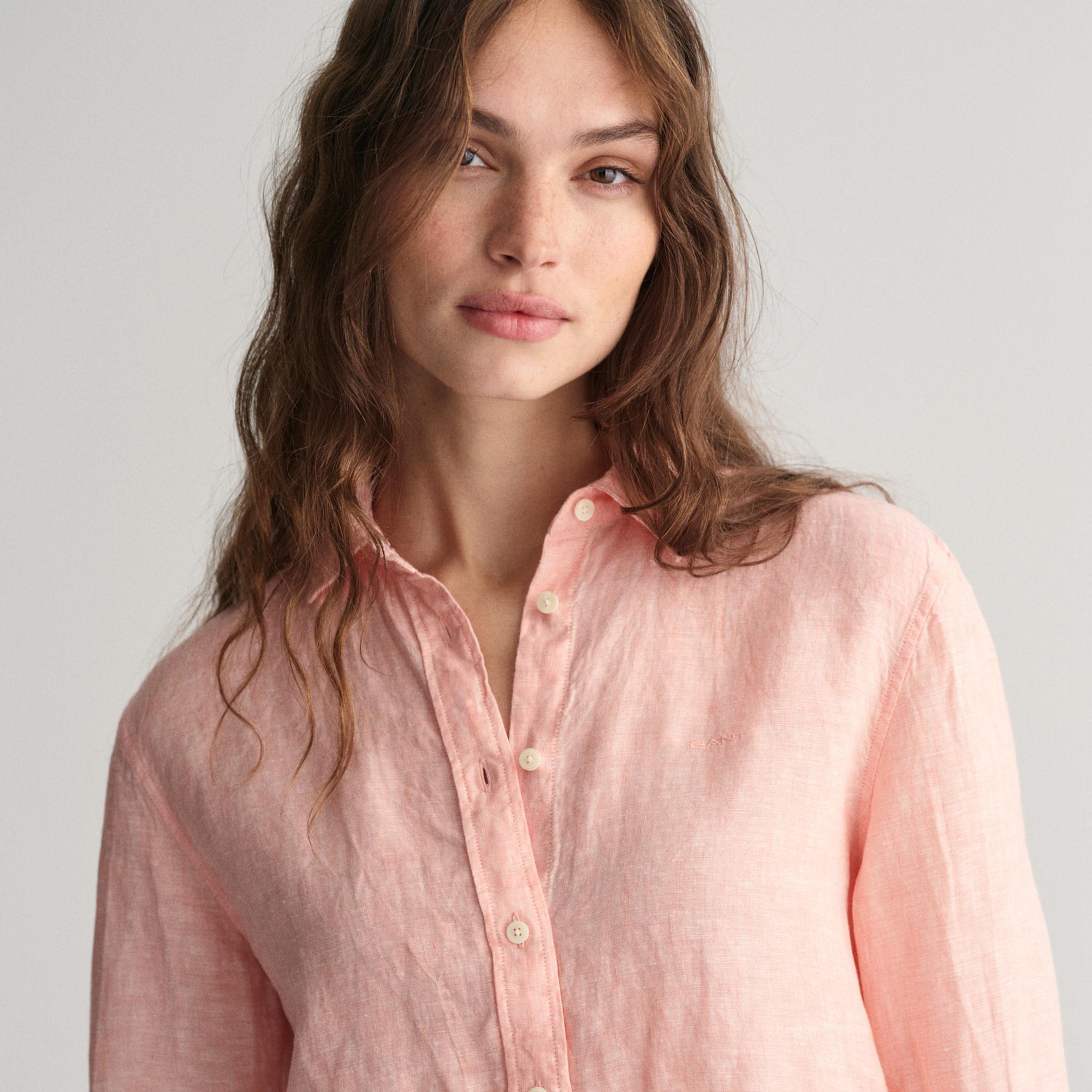 GANT Kadın Pembe Regular Fit Klasik Yaka Keten Gömlek