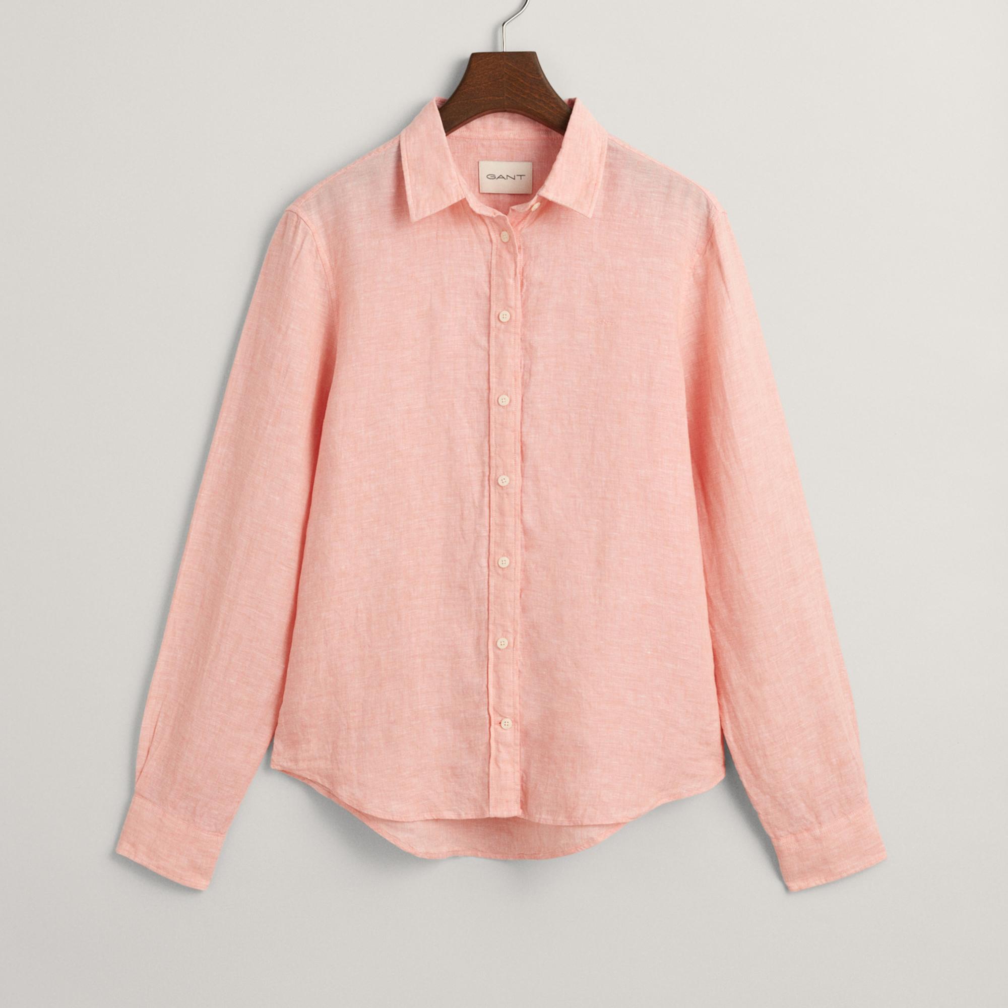 GANT Kadın Pembe Regular Fit Klasik Yaka Keten Gömlek