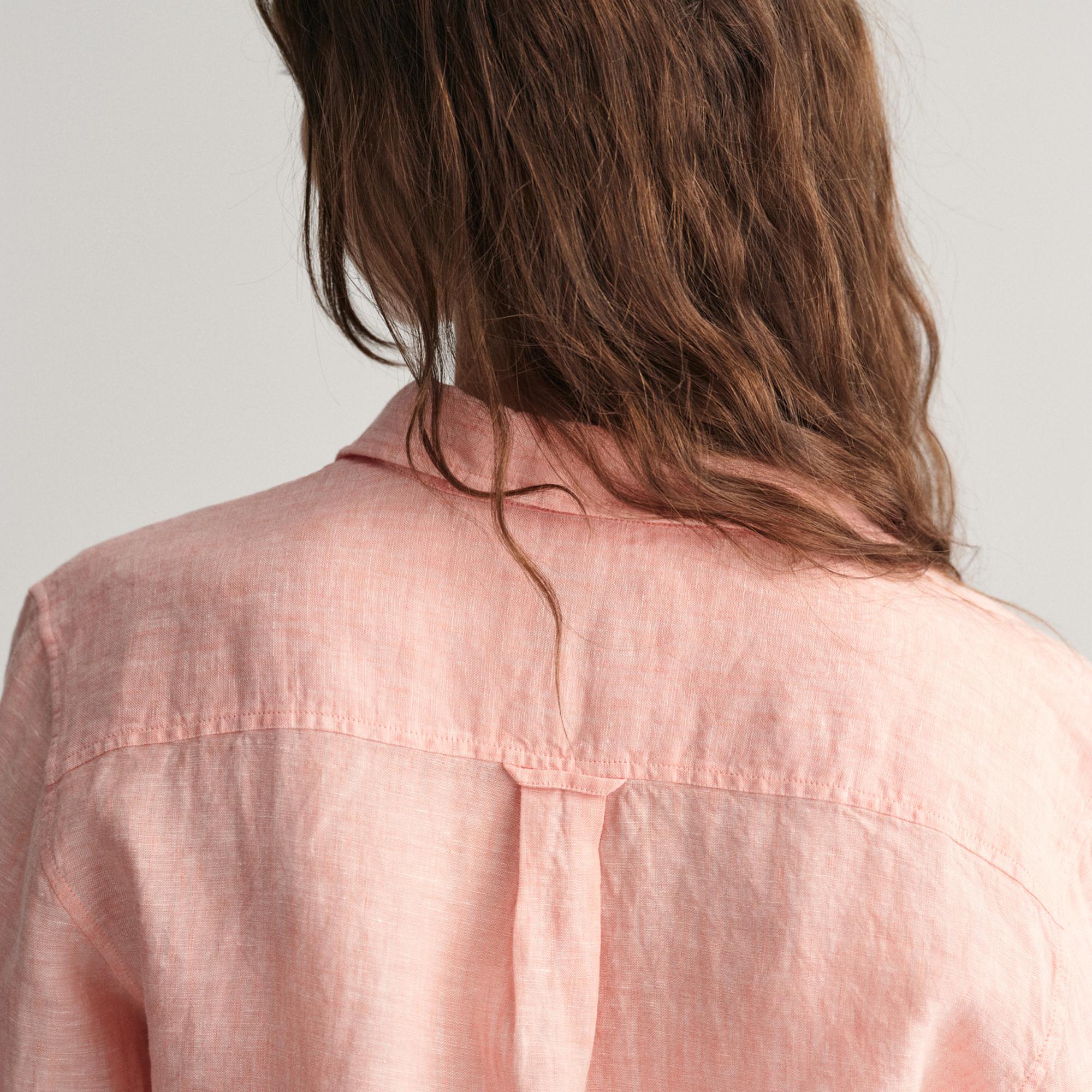 GANT Kadın Pembe Regular Fit Klasik Yaka Keten Gömlek