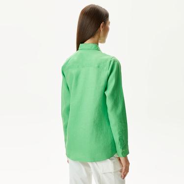  Kadın Keten Yeşil Gömlek