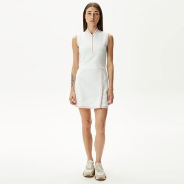  Kadın Regular Fit Kolsuz Yarım Fermuarlı Renk Bloklu Beyaz Elbise