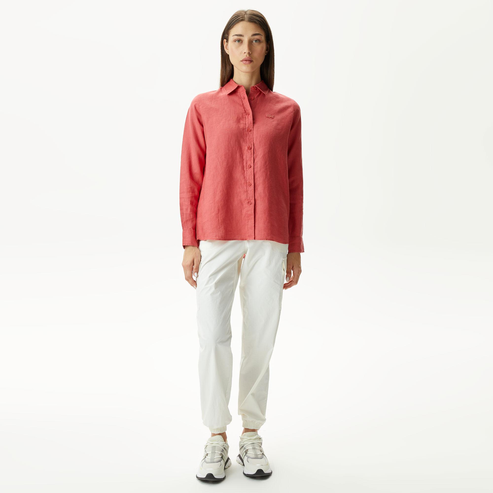 Lacoste Kadın Keten Kırmızı Gömlek