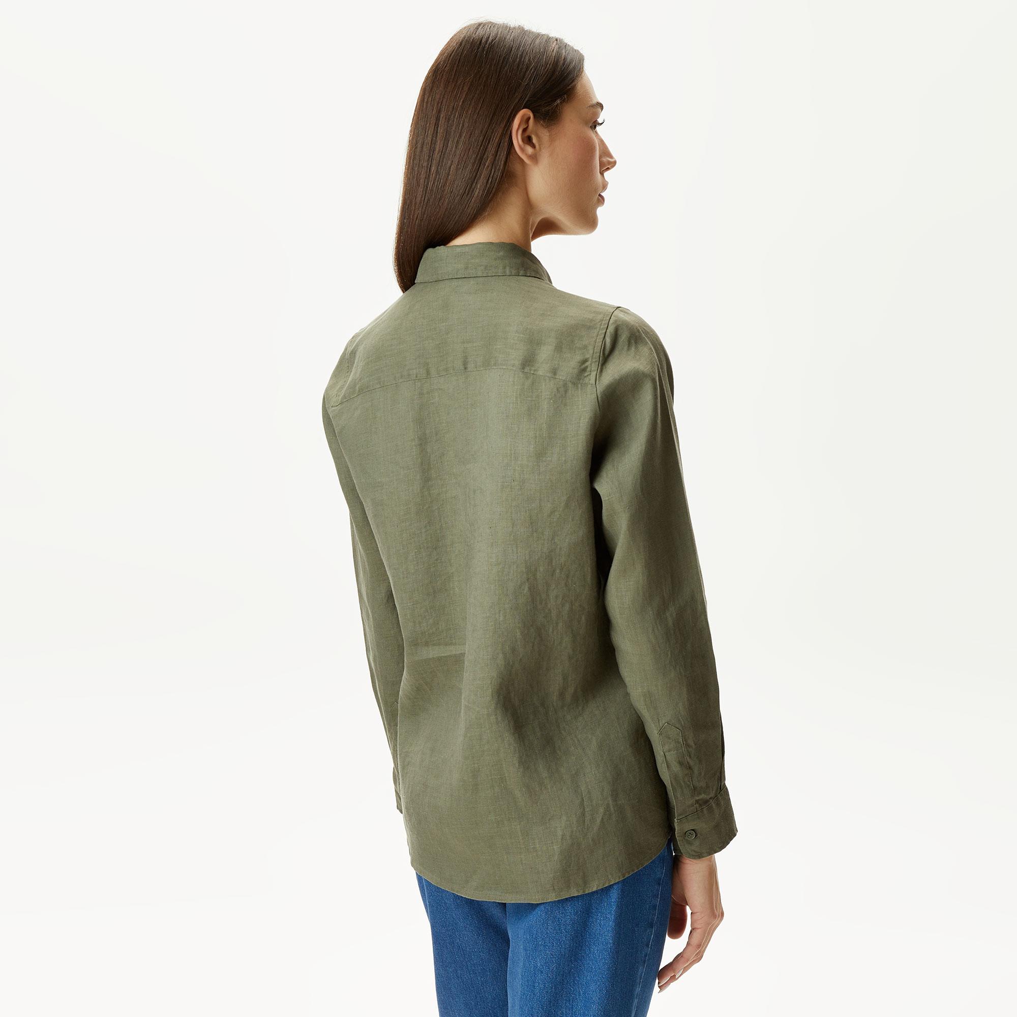 Kadın Keten Yeşil Gömlek