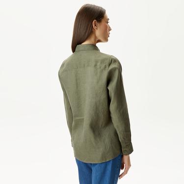  Kadın Keten Yeşil Gömlek
