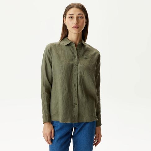  Kadın Keten Yeşil Gömlek