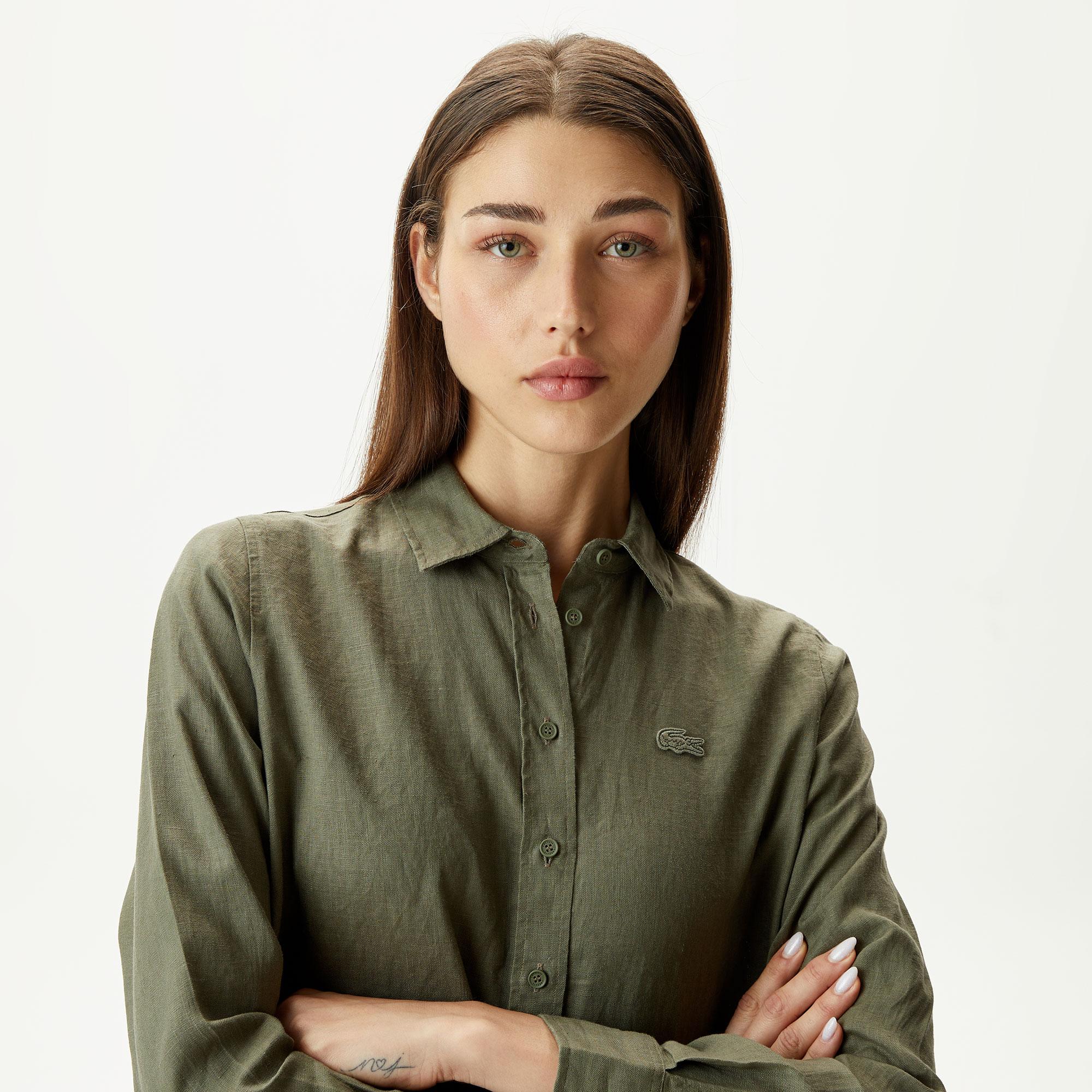 Kadın Keten Yeşil Gömlek