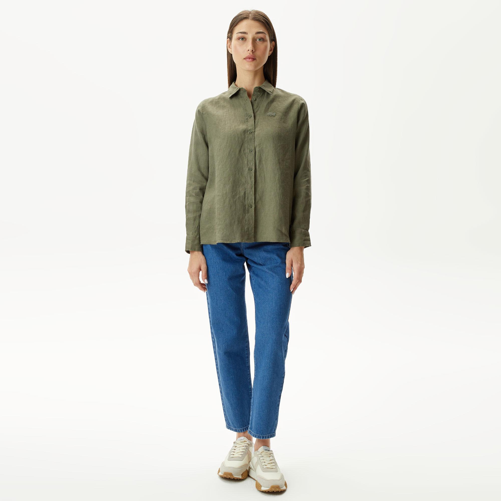 Kadın Keten Yeşil Gömlek