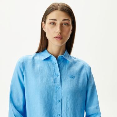  Lacoste Kadın Relaxed Fit Mavi Gömlek