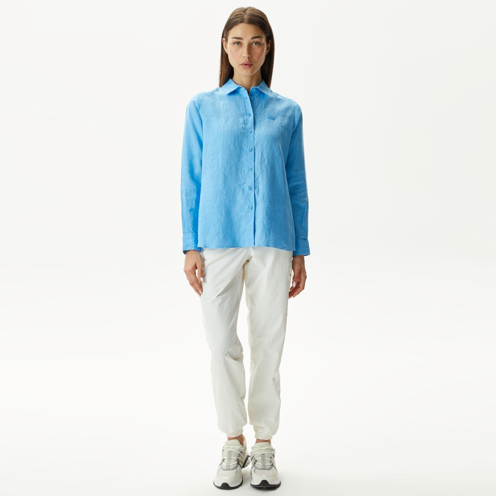 Lacoste Kadın Relaxed Fit Mavi Gömlek