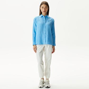  Lacoste Kadın Relaxed Fit Mavi Gömlek