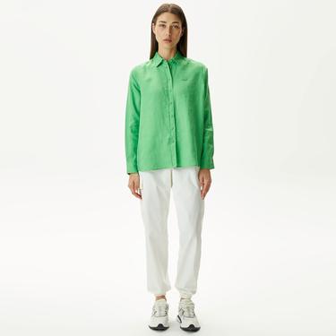  Kadın Keten Yeşil Gömlek