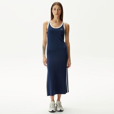  Kadın Slim Fit Kolsuz Bisiklet Yaka Renk Bloklu Lacivert Elbise