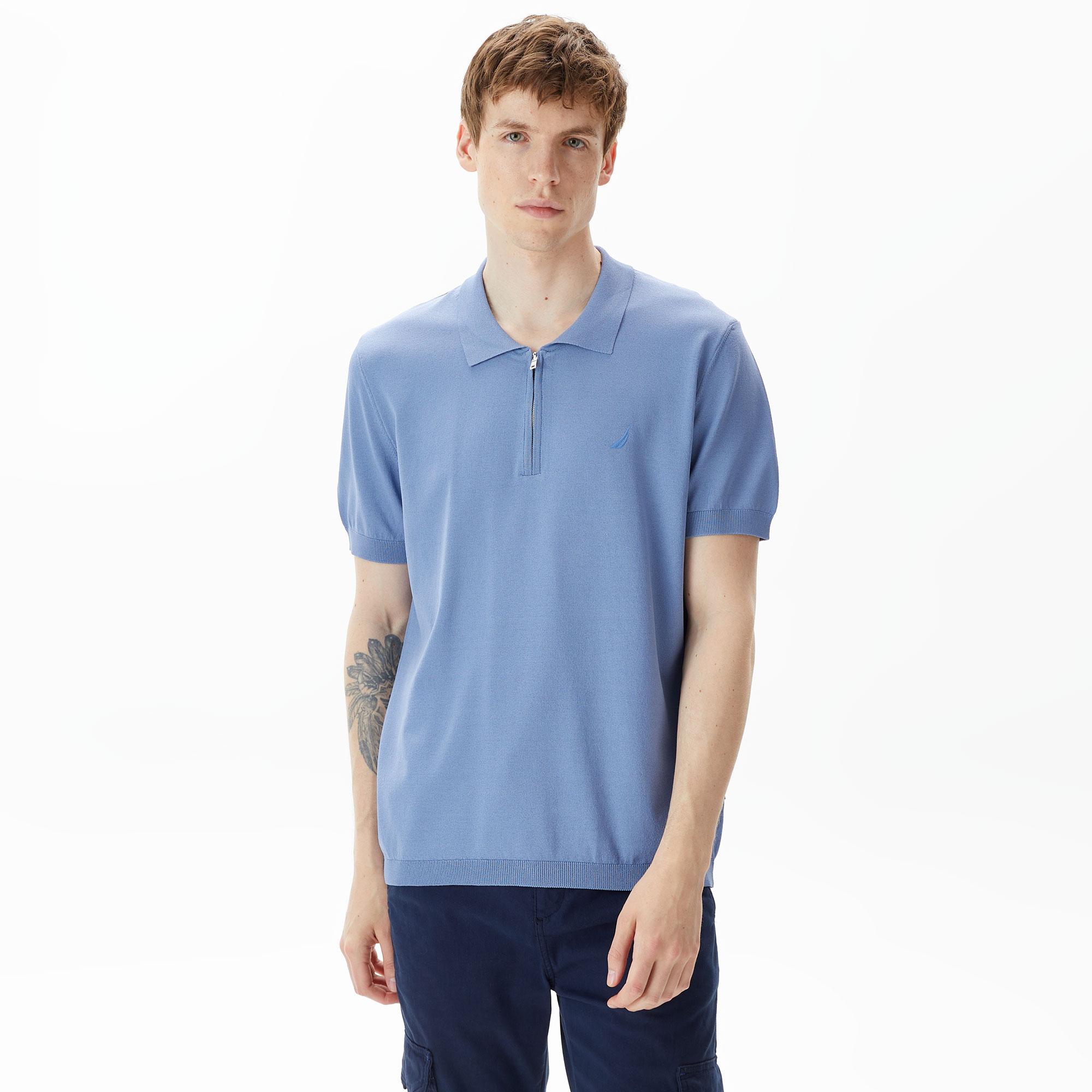 Nautica Erkek Mavi Classic Fit Kısa Kollu Triko