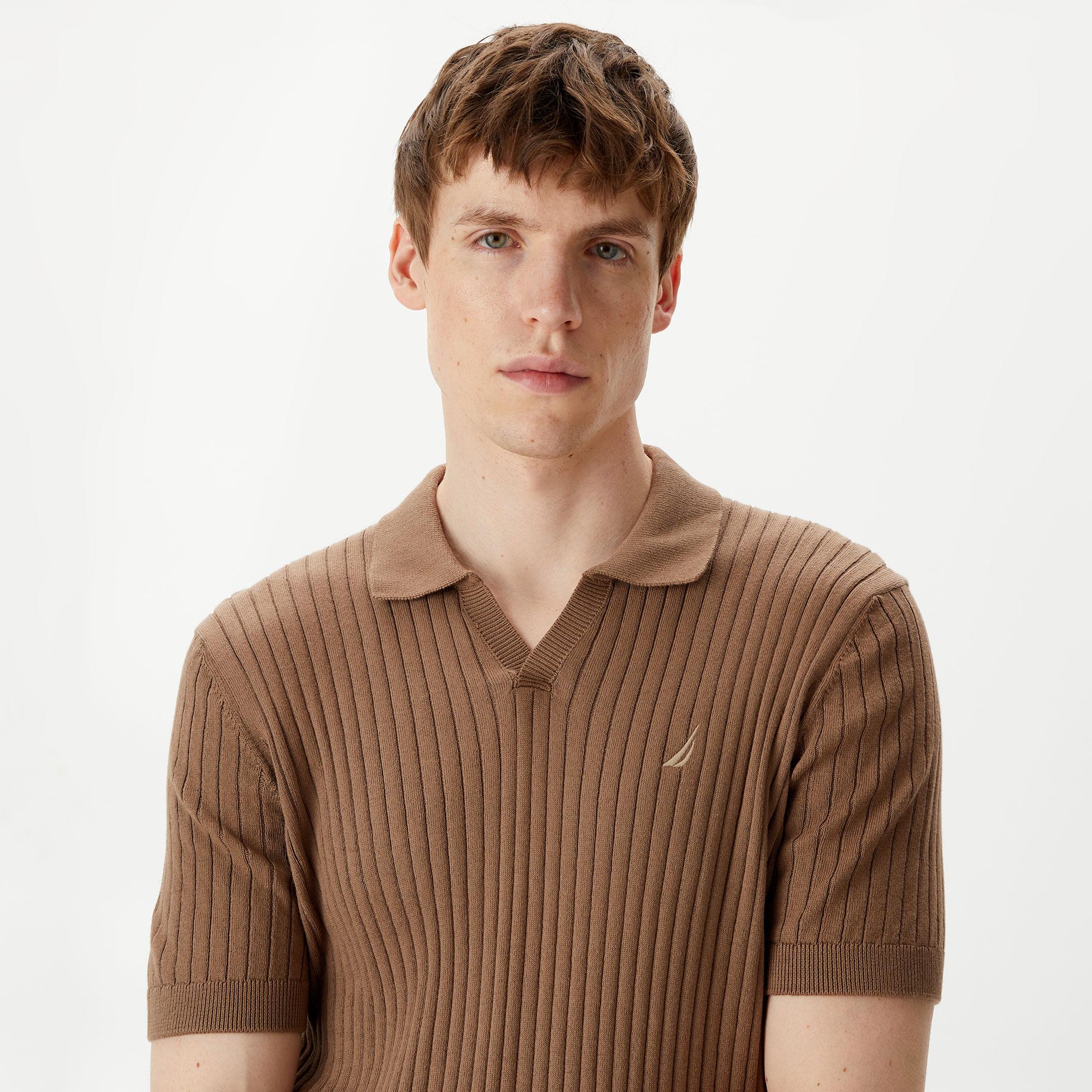 Nautica Erkek Kahverengi Classic Fit Kısa Kollu Kazak